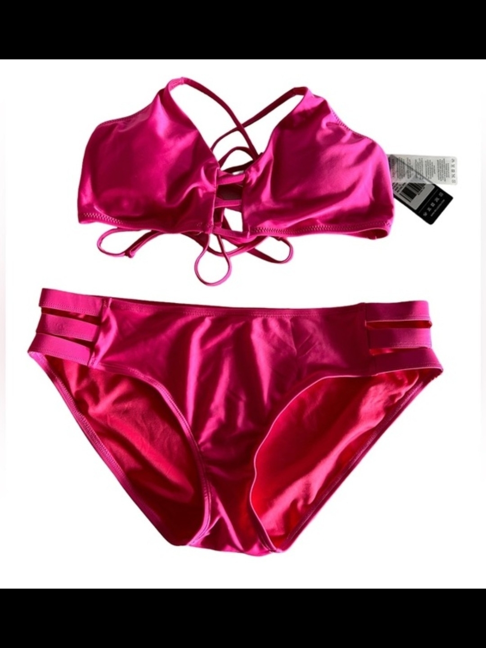 NWT Relleciga Women's Hot Pink Strappy Bikini Set - Size Large